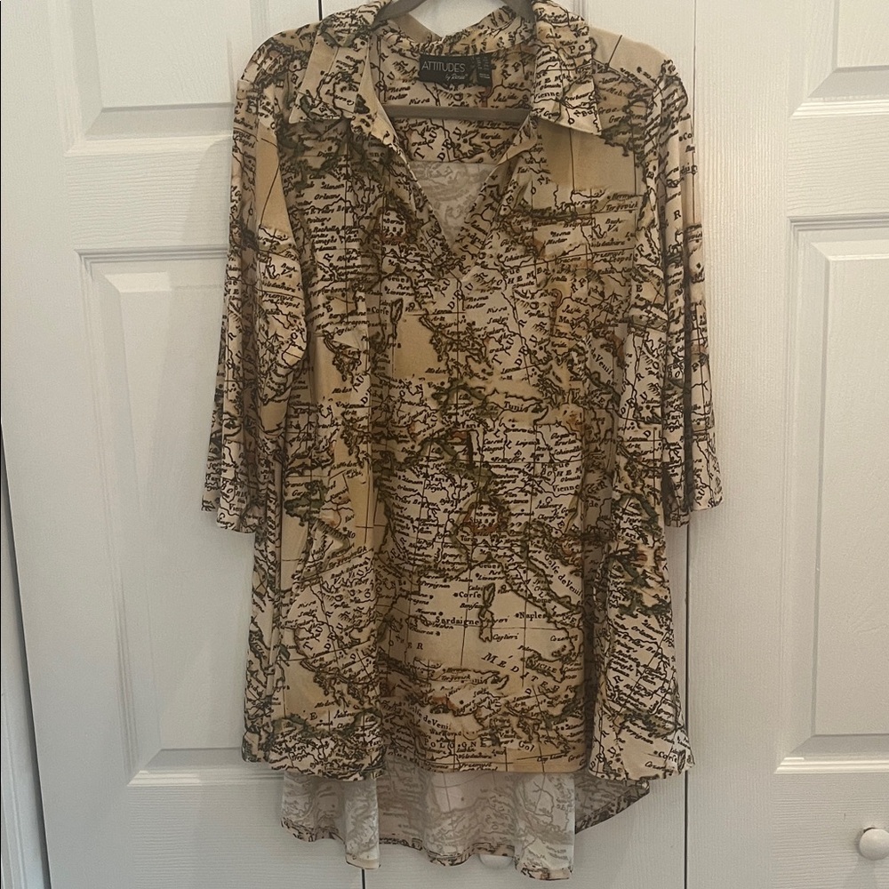 Attitudes by Renee Beige Map Print Top